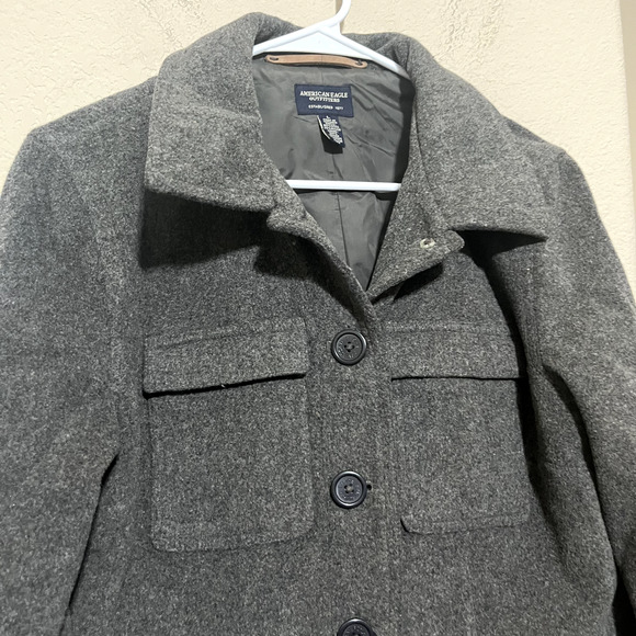 American Eagle Gray Wool Coat Jacket Womens Large Button Front Peacoat Military - Picture 3 of 7